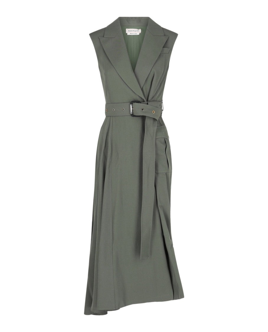 Alexander Mcqueen Asymmetrical Midi Dress With Removable Belt And Cargo Pocket