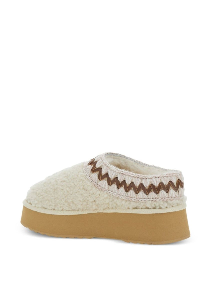 Mou Two-Tone Crochet Wool Slip-On Sandals With Plush Shearling