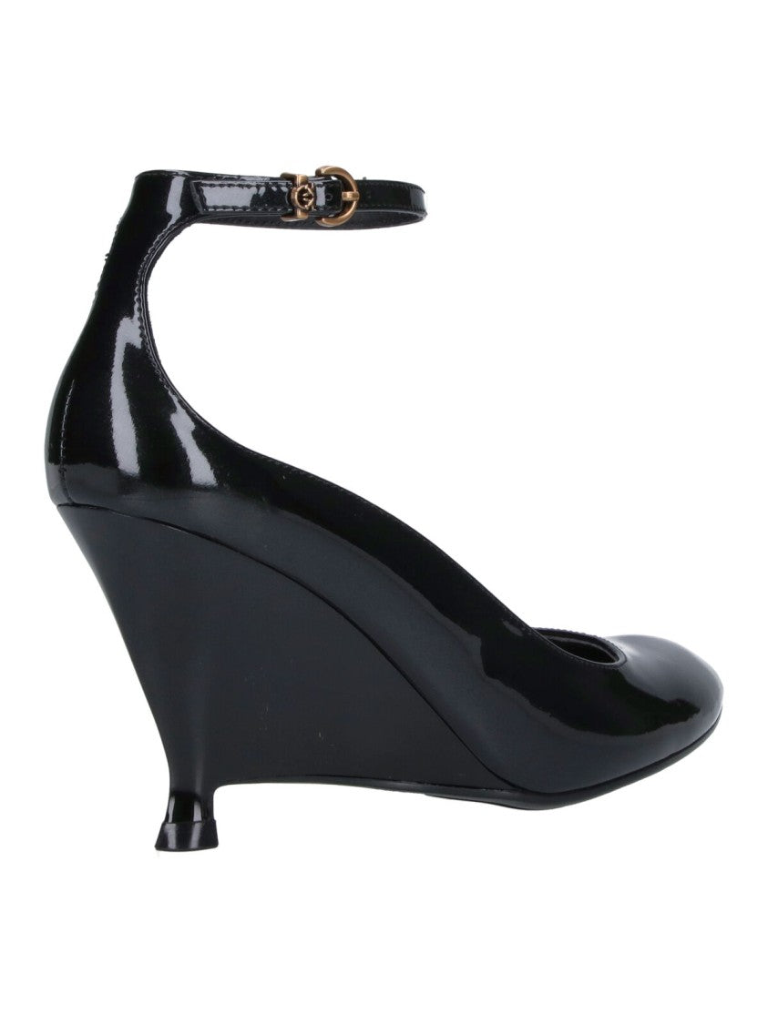 Pinko Black Pointed-Toe Patent Leather Wedge Pumps