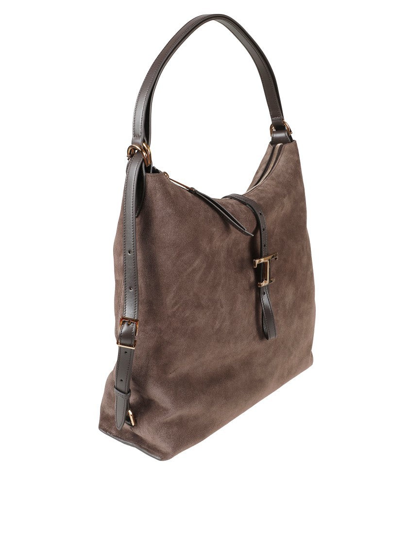 Tod's Suede Shoulder Bag With Gold-Tone Buckle Accent