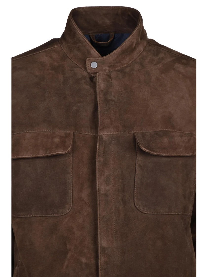 Volfagli Brown Suede Leather 'Donatello' Jacket With Snap Button Closure