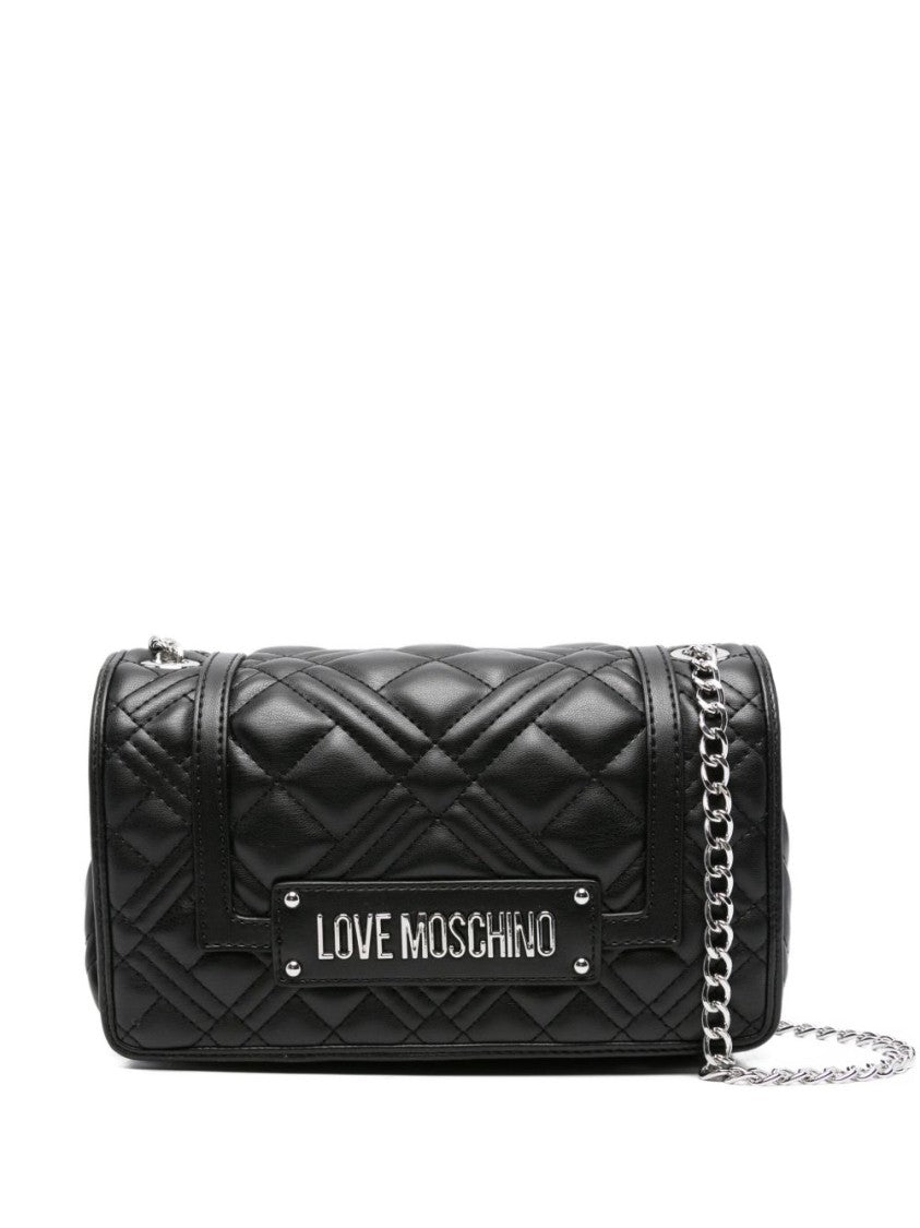 Love Moschino Quilted Black And Silver Shoulder Bag