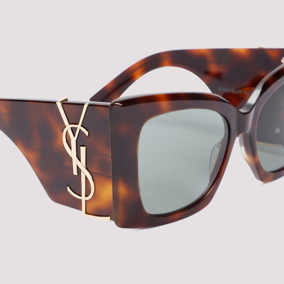 Saint Laurent Oversized Havana Green Acetate Sunglasses With Tortoiseshell Pattern