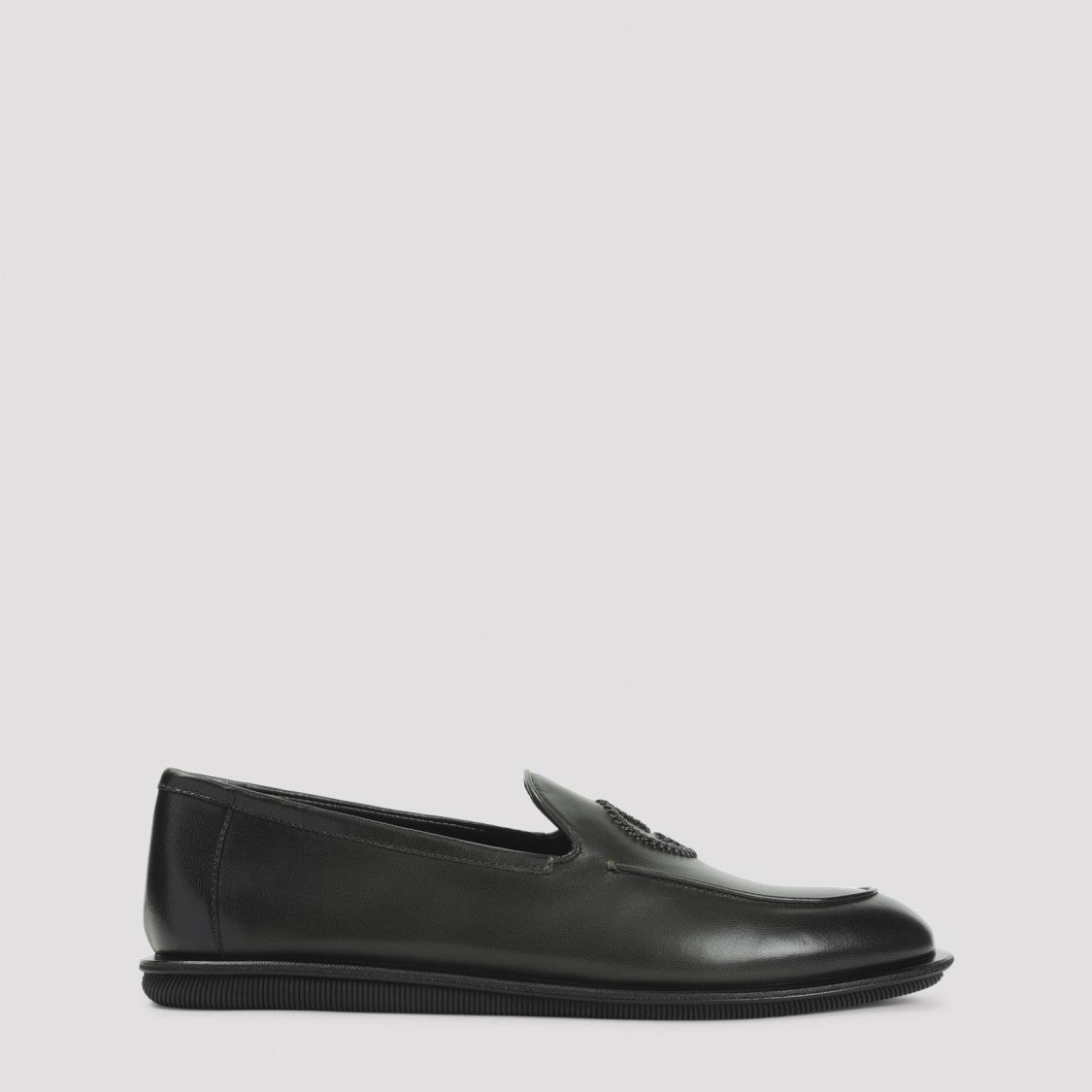 Giorgio Armani Minimalist Black Leather Loafers With Rubber Sole
