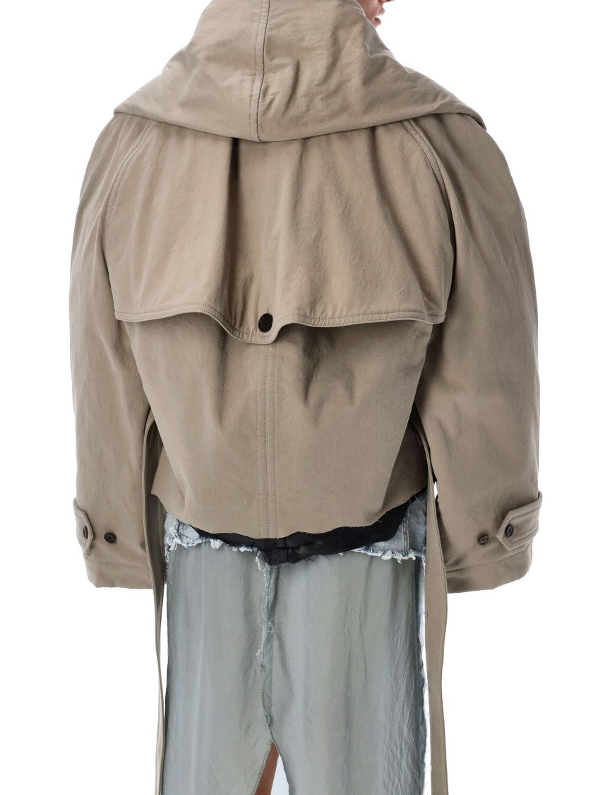 Balenciaga Hooded Trench Coat With Oversized Silhouette