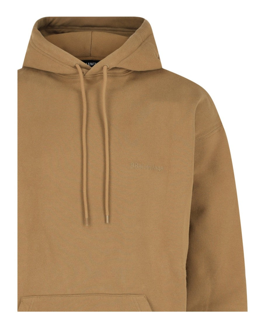 Balenciaga Oversized Brown Cotton Hoodie With Embroidered Logo