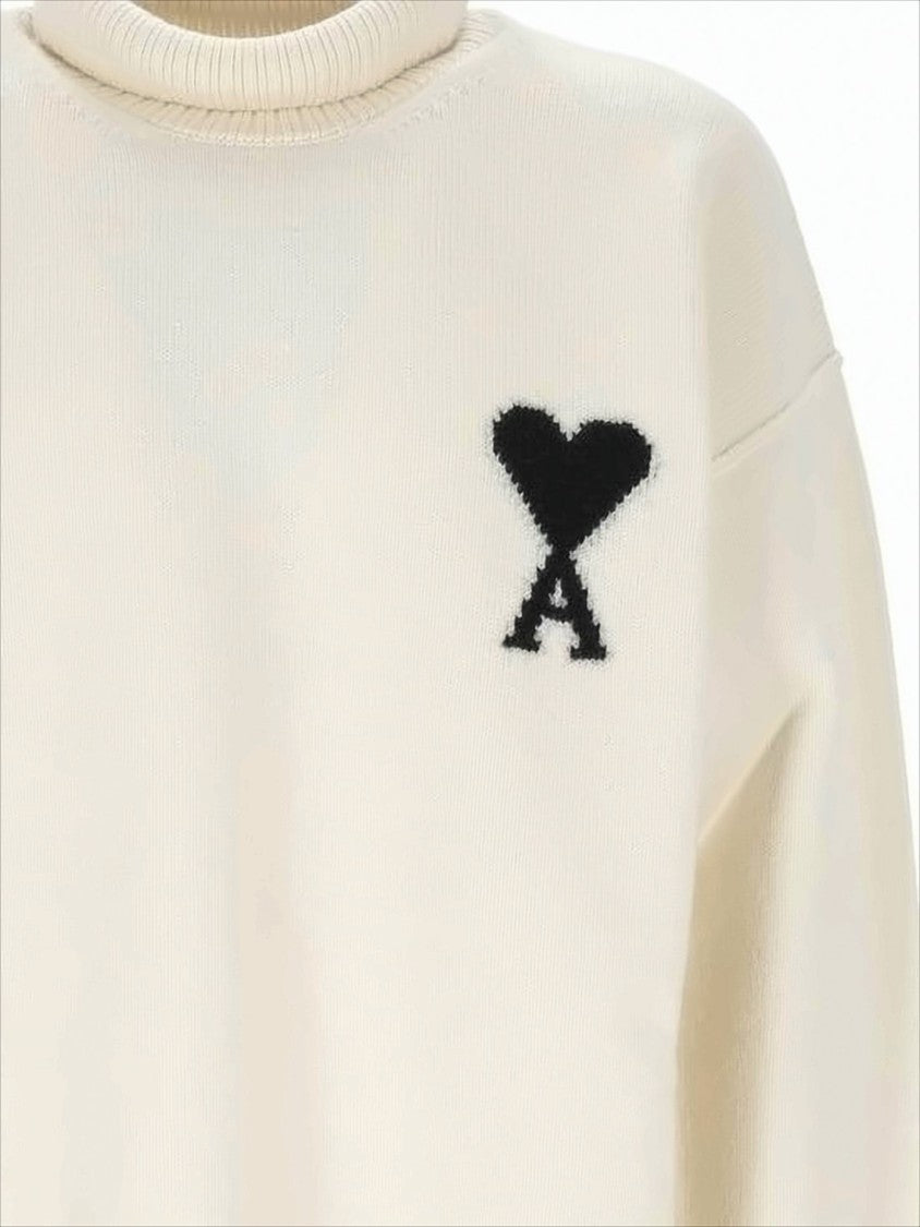 Ami Paris White Turtleneck Sweater With Subtle Emblem