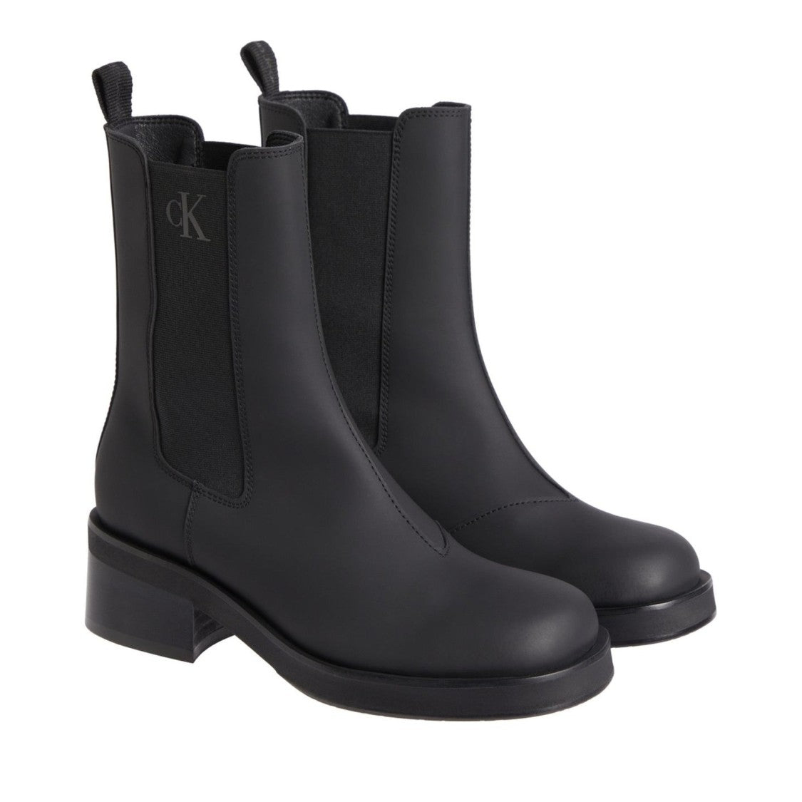 Calvin Klein Jeans Black Sleek Elastic Panels Leather Ankle Boots