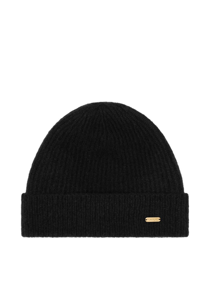 Tom Ford Ribbed Cashmere-Silk Hat With Logo Plaque