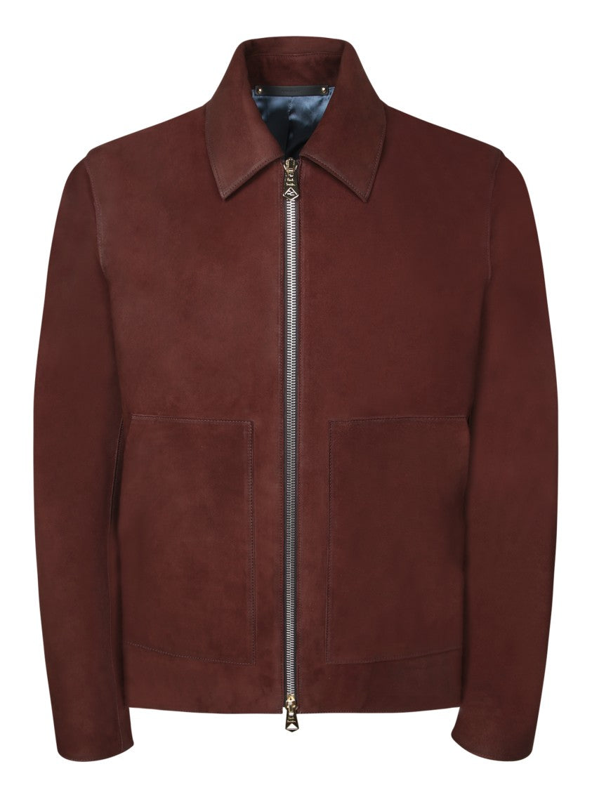 Paul Smith Brown Suede Jacket With Classic Collar And Silk Lining