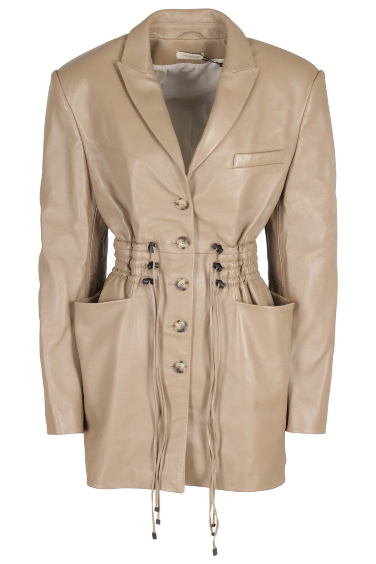 The Mannei Beige Lambskin Leather Jacket Dress