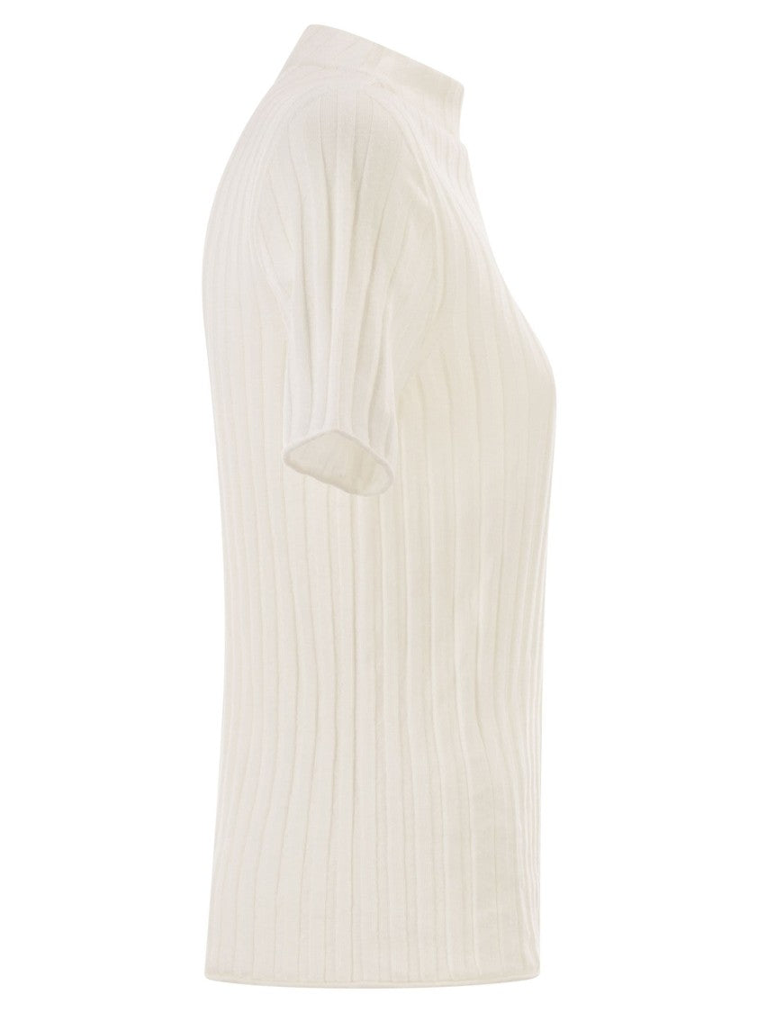 Peserico Easy Short-Sleeved Turtleneck Knit Jumper With Ribbed Texture