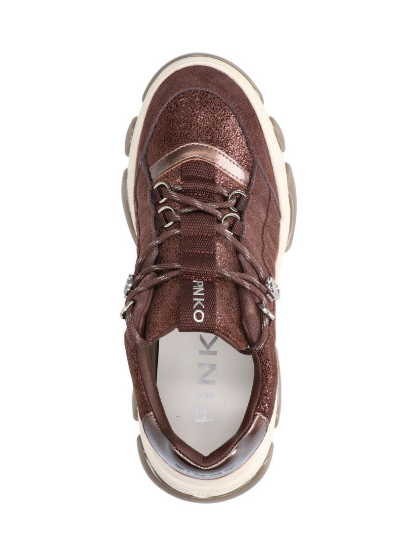 Pinko Brown Athena Leather Sneakers