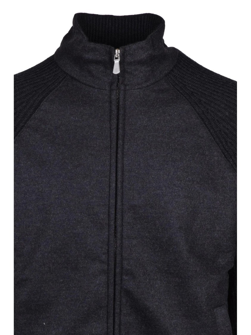 Eleventy Wool Coat With Front Zip And Ribbed Sleeves