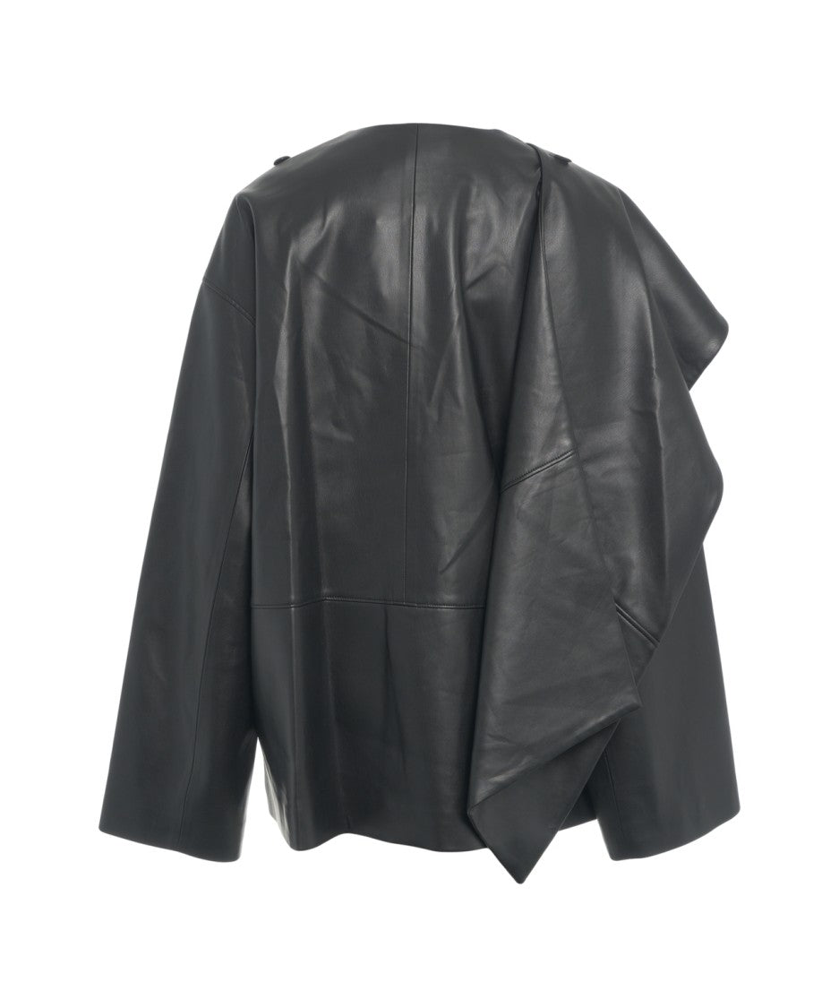 Viktoria Chan Asymmetric Leather Jacket With Innovative Design And Relaxed Fit