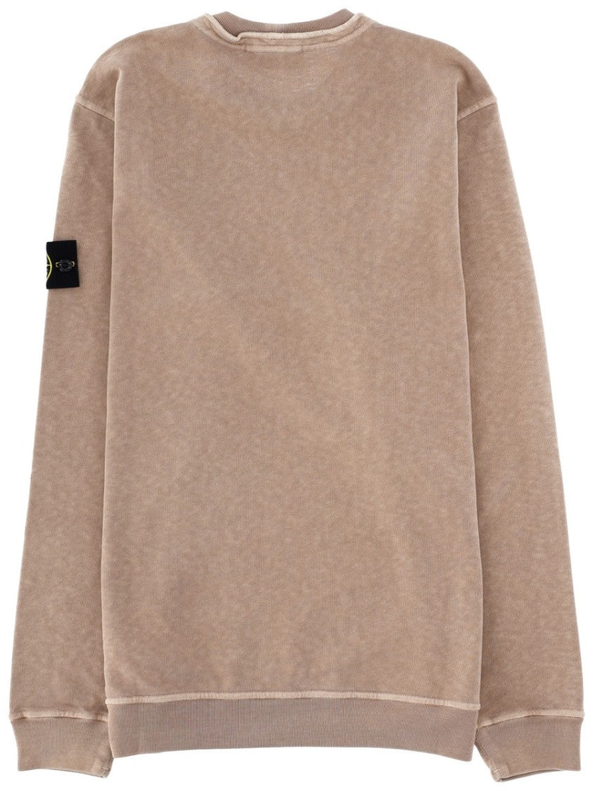 Stone Island Beige Cotton Ribbed Sleeve Sweatshirt