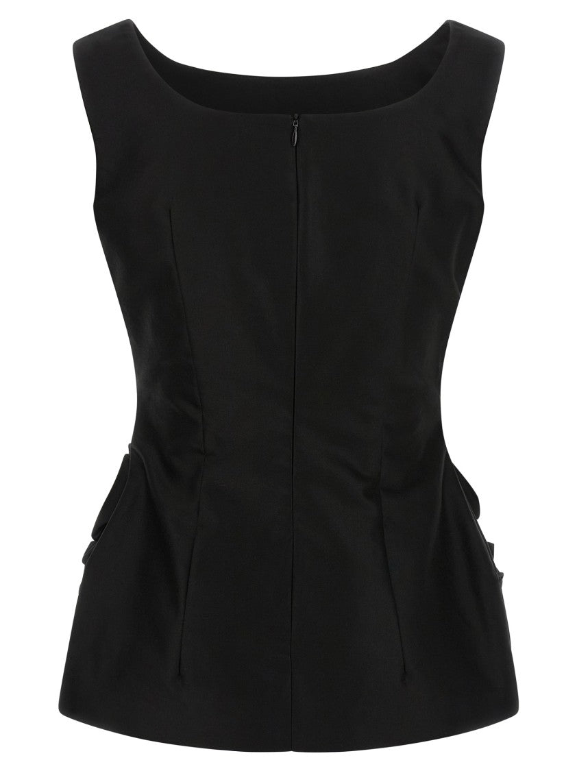 Magda Butrym Hourglass Black Top With 3D Floral Details