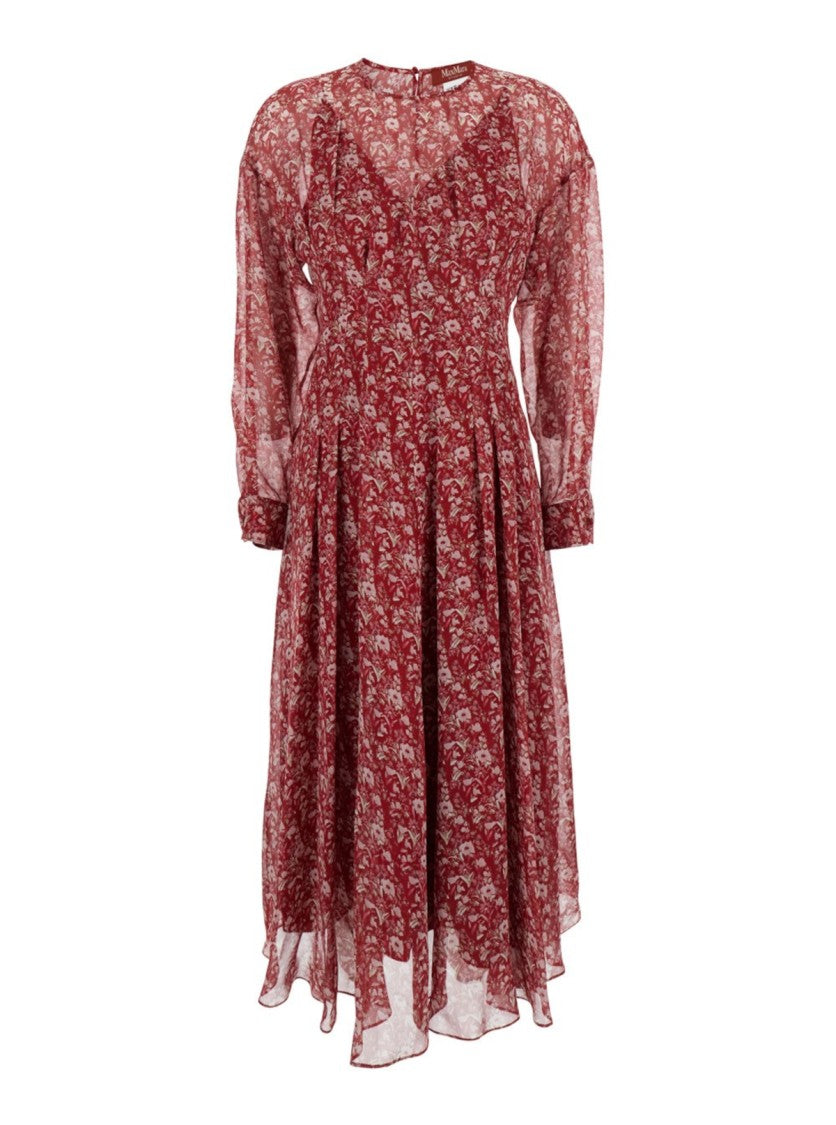 Max Mara Floral Midi Dress With Sheer Sleeves