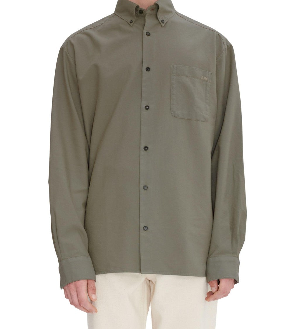 A.P.C. Grey Button-Down Shirt With Logo Detail