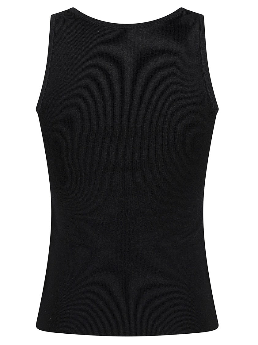 Balenciaga Intarsia-Knit Logo Sleeveless Top With Ribbed Texture
