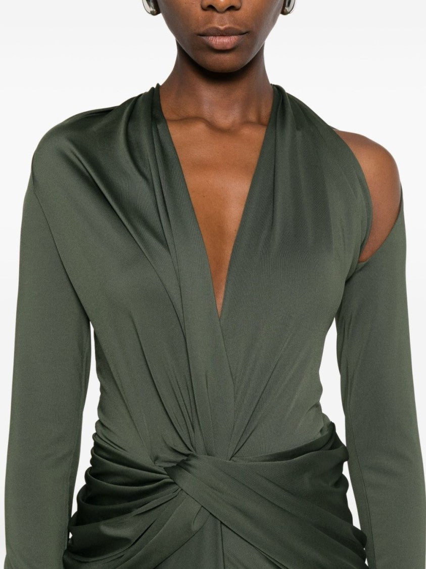 Victoria Beckham Green Maxi Dress With Twisted Knot