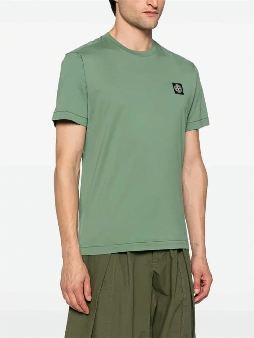 Stone Island Minimalist Green Cotton T-Shirt With Iconic Logo Patch