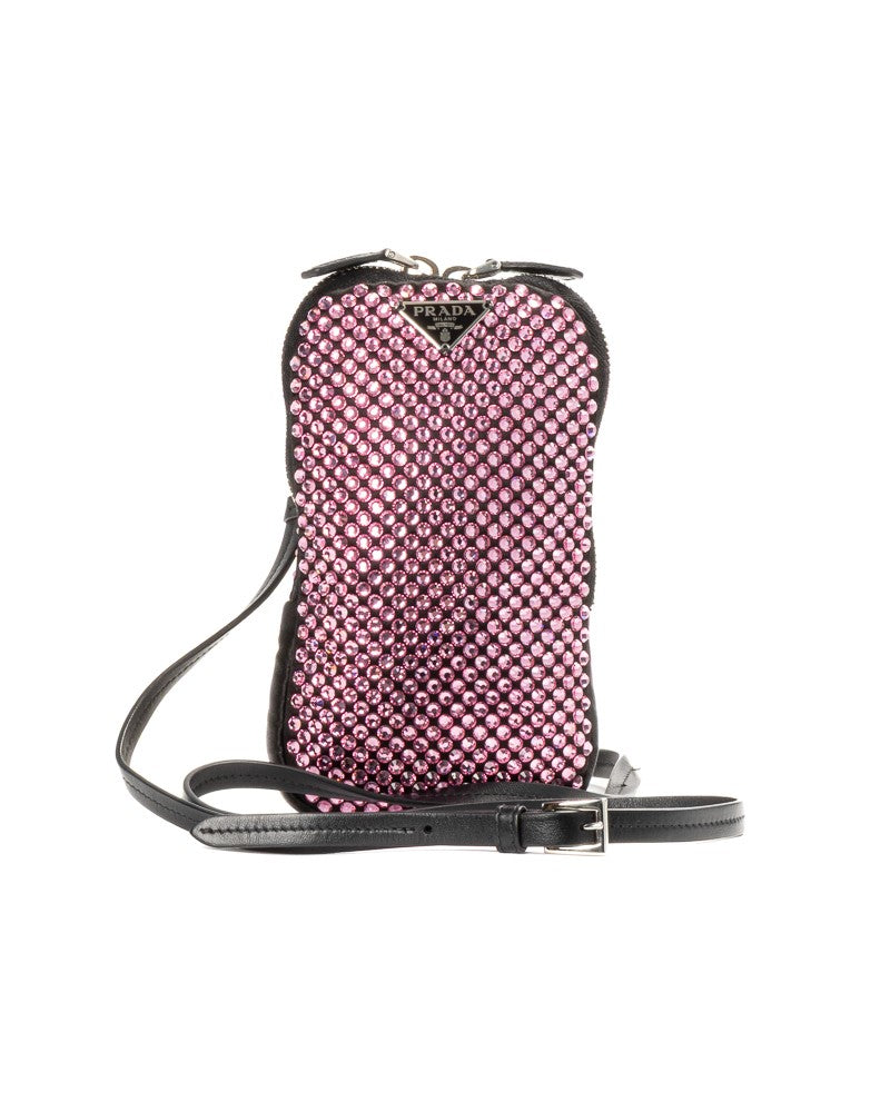 Prada Black Satin Crystal Small Phone Holder