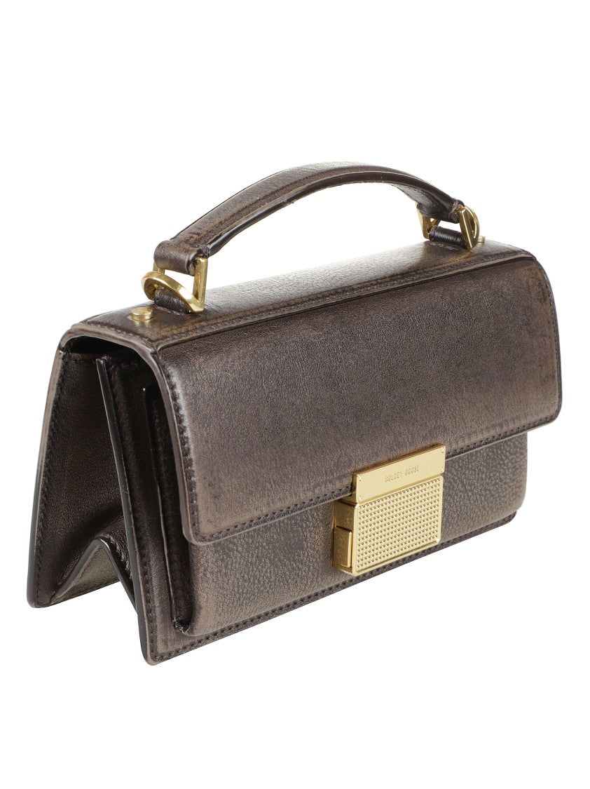 Golden Goose Structured Dark Brown Handbag With Gold-Tone Clasp