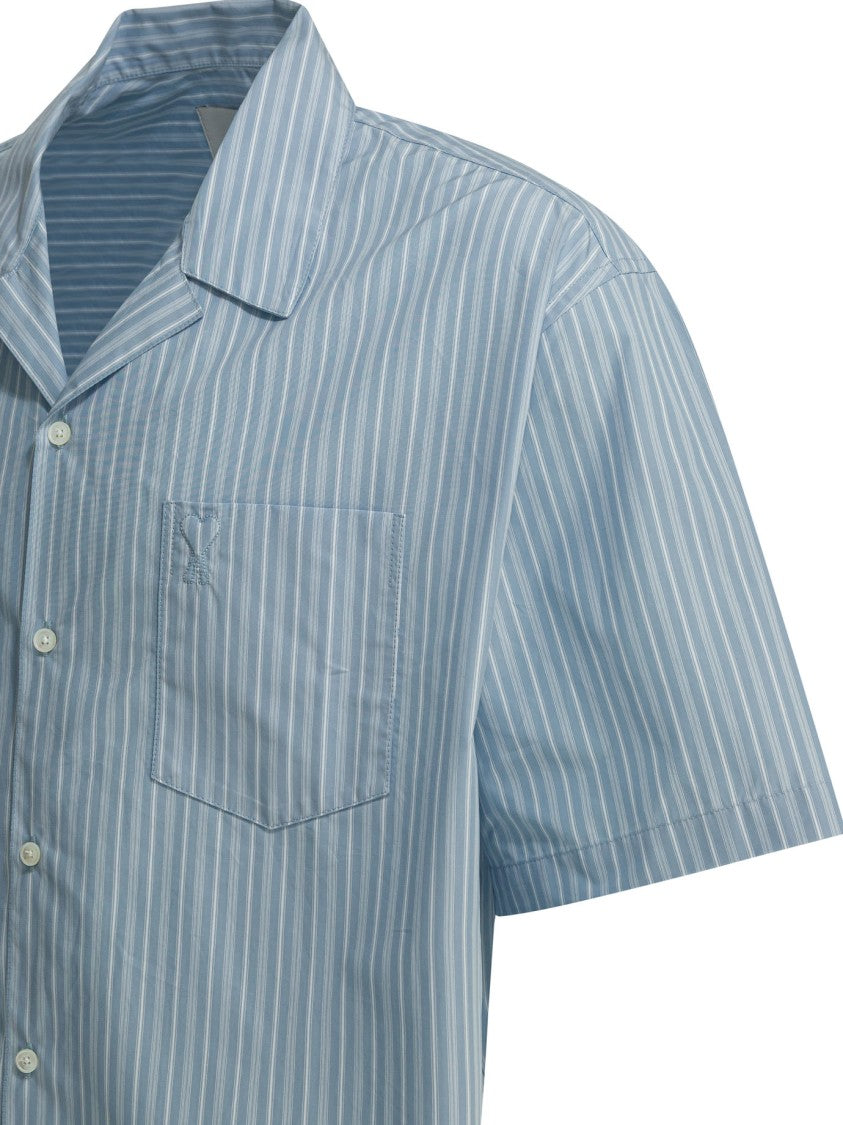 Ami Paris Light Blue Short-Sleeve Shirt With Pearl Accents