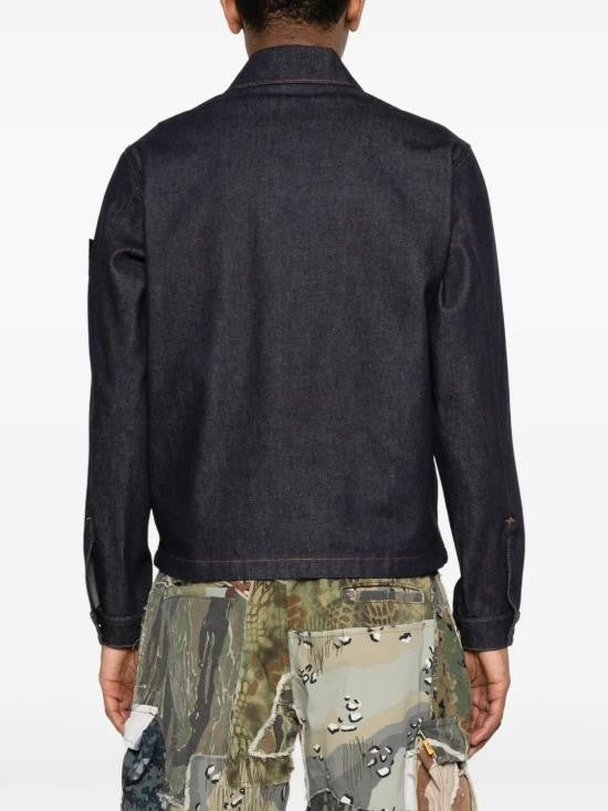 Stone Island Dark Denim Coach Jacket With Distinctive Patch