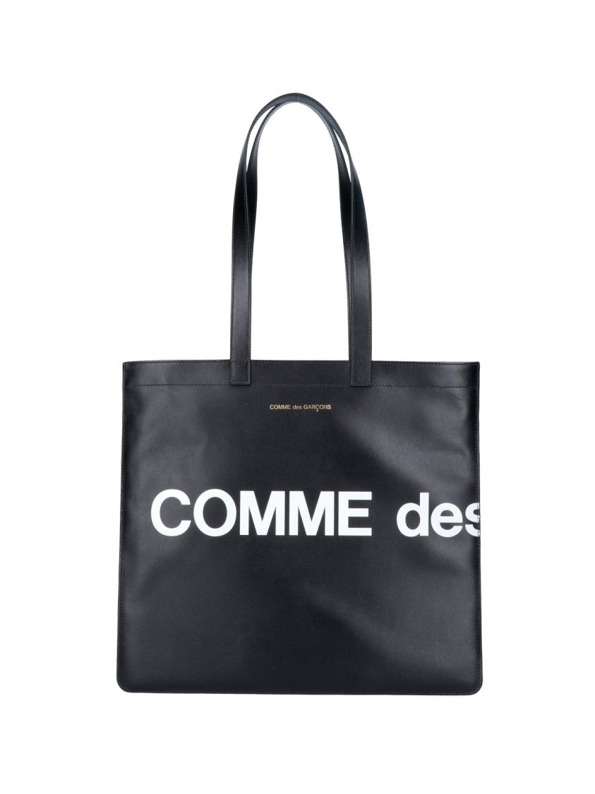 Comme Des Garçons Black Smooth Leather Bold Logo Tote