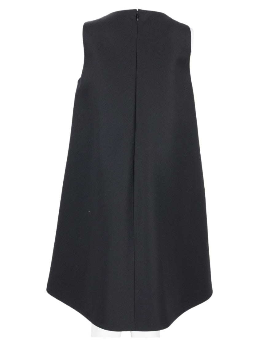 Balenciaga Black Sleeveless High Neck A-Line Wool Mini Dress