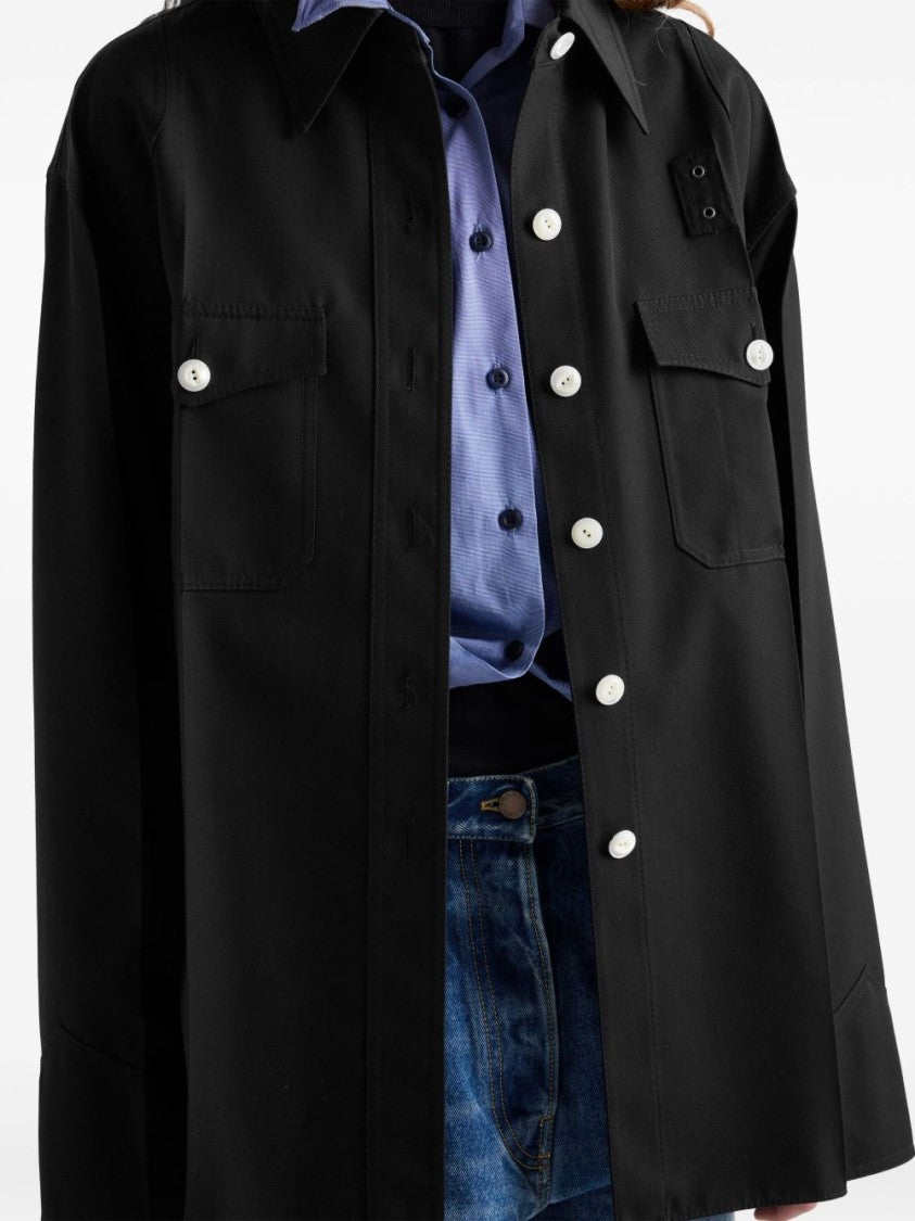 Prada Wool Gabardine Coat With Classic Collar And Flap Pockets