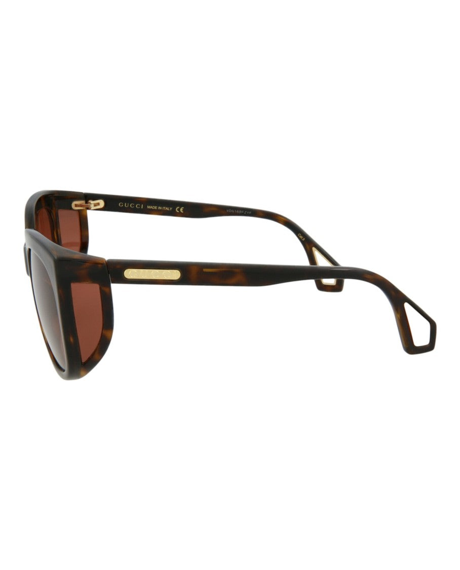 Gucci Tortoiseshell Square-Frame Injection Sunglasses With Saddle Nose Bridge