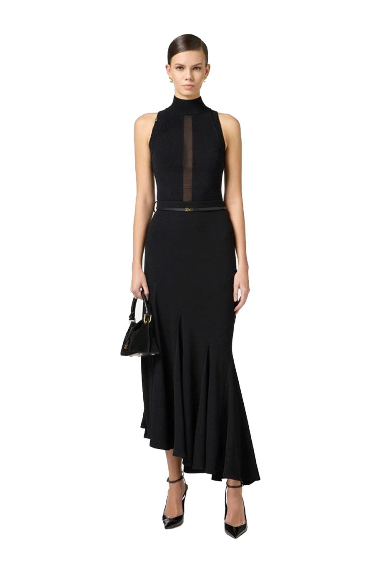 Elisabetta Franchi High Neck Black Ribbed Top