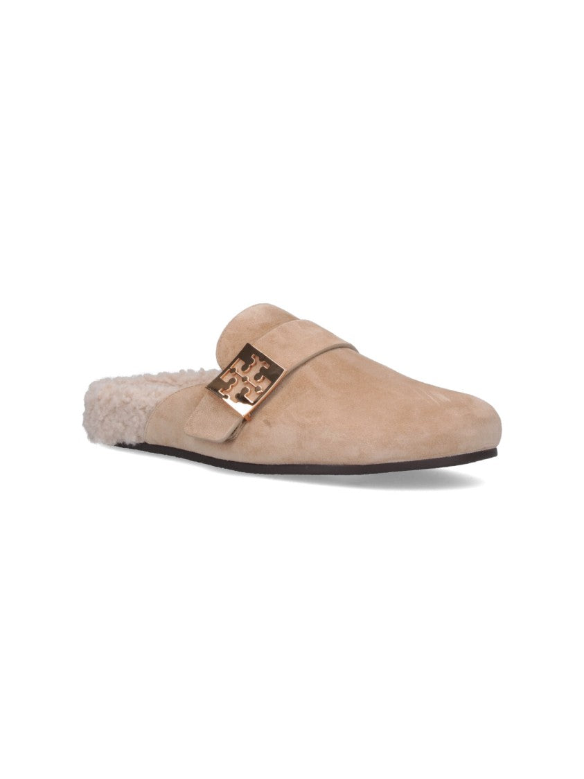Tory Burch Mellow Suede Mules – Taupe