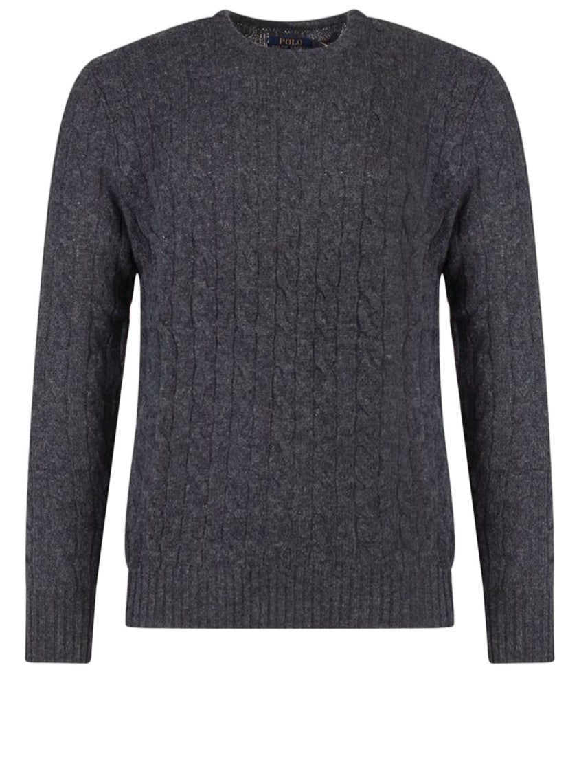Polo Ralph Lauren Dark Gray Cable Knit Crewneck Wool-Blend Sweater