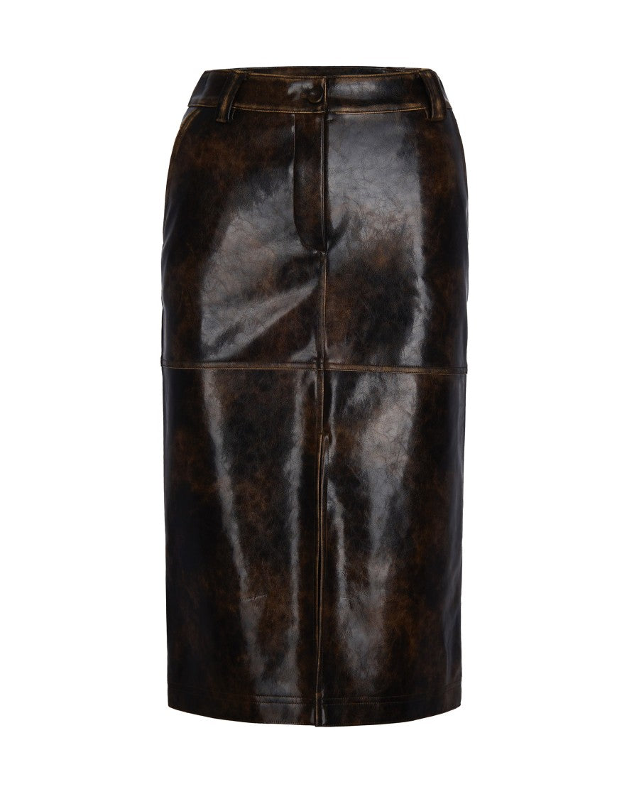 Patrizia Pepe Brushed Faux Leather Midi Skirt With Embossed Logo
