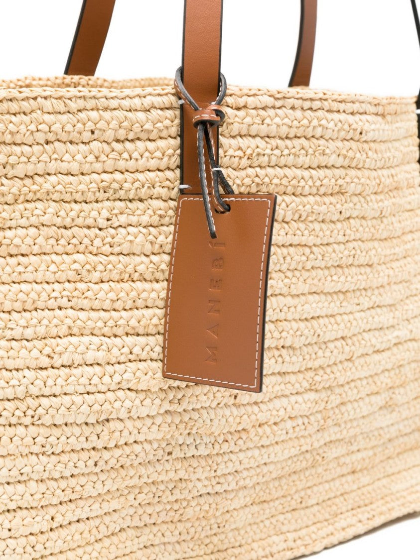 Manebi Rectangular Woven Leather Strap Tote Bag