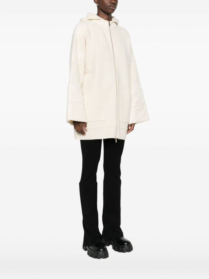 Blugirl Relaxed Fit Wool Coat With Embroidered Sleeves