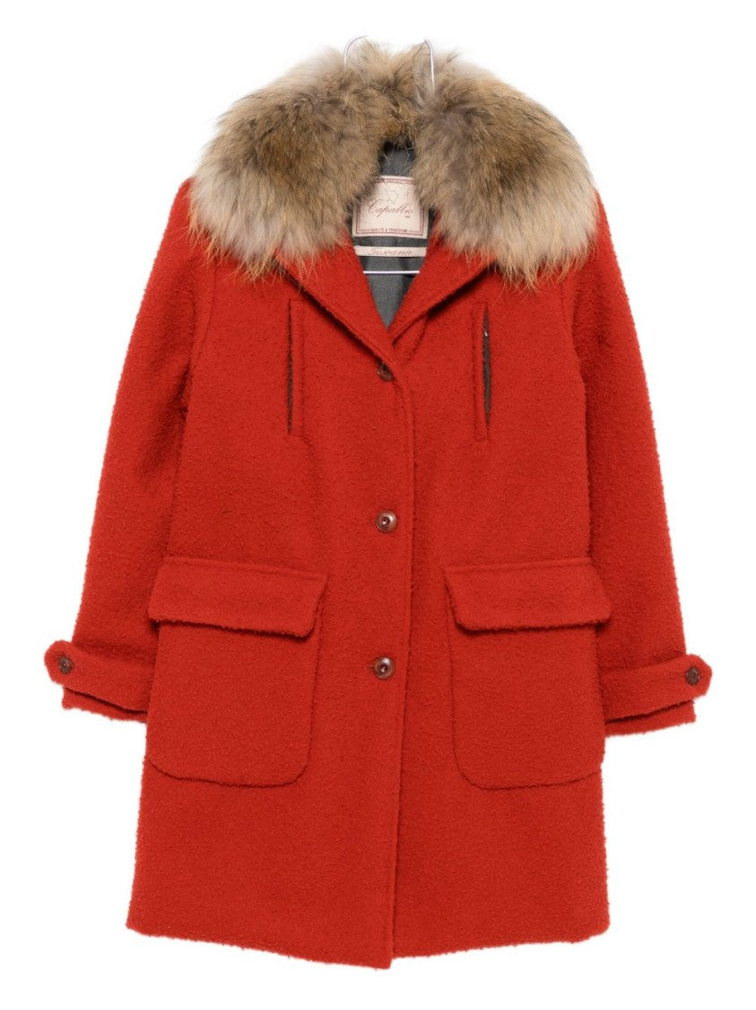 Capalbio Textured Red Wool Jacket With Fur Collar