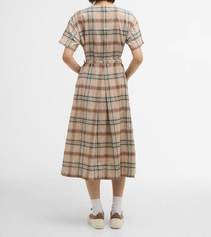 Barbour Vintage Tartan Midi Dress With Tie-Waist Belt