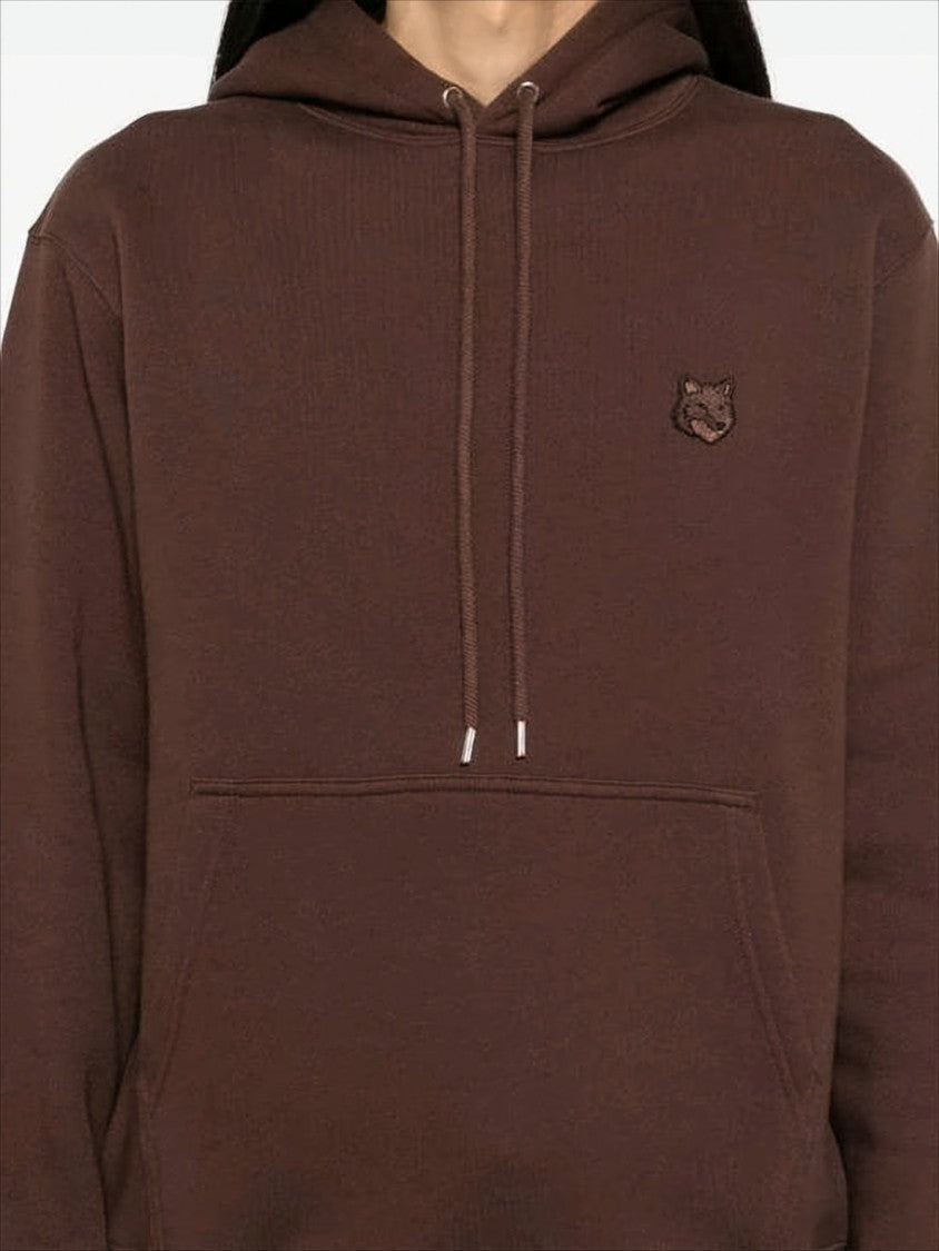 Maison Kitsuné Relaxed Fit Brown Hoodie With Embroidered Fox Emblem
