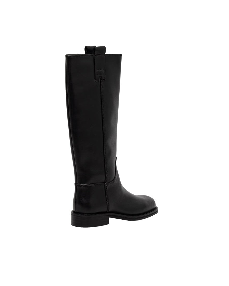 Patrizia Pepe Natural Leather Mid-Calf Boots With Side Zipper And Square Toe