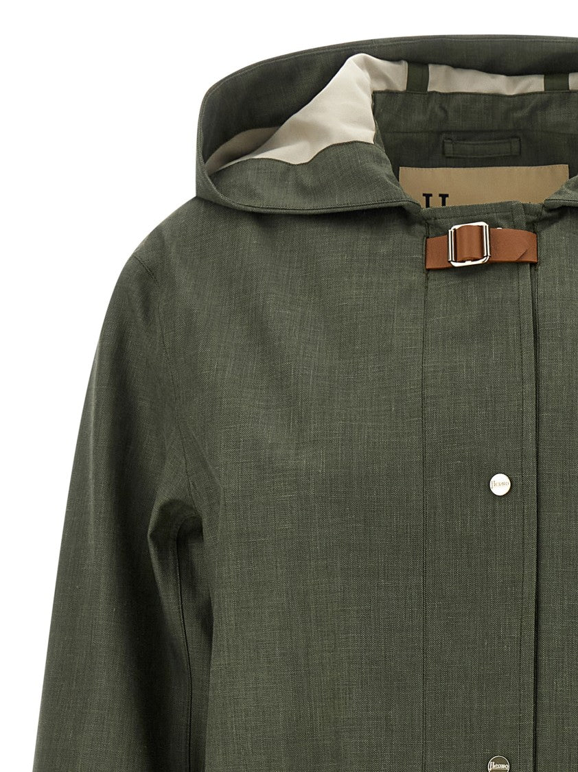 Herno Waterproof Technical Linen Blend Raincoat With Adjustable Waist
