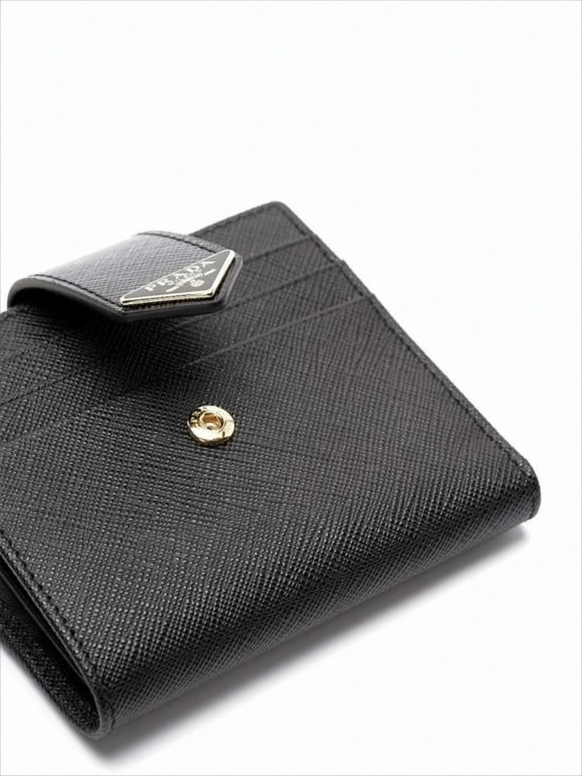 Prada Textured Leather Bifold Wallet With Triangular Logo