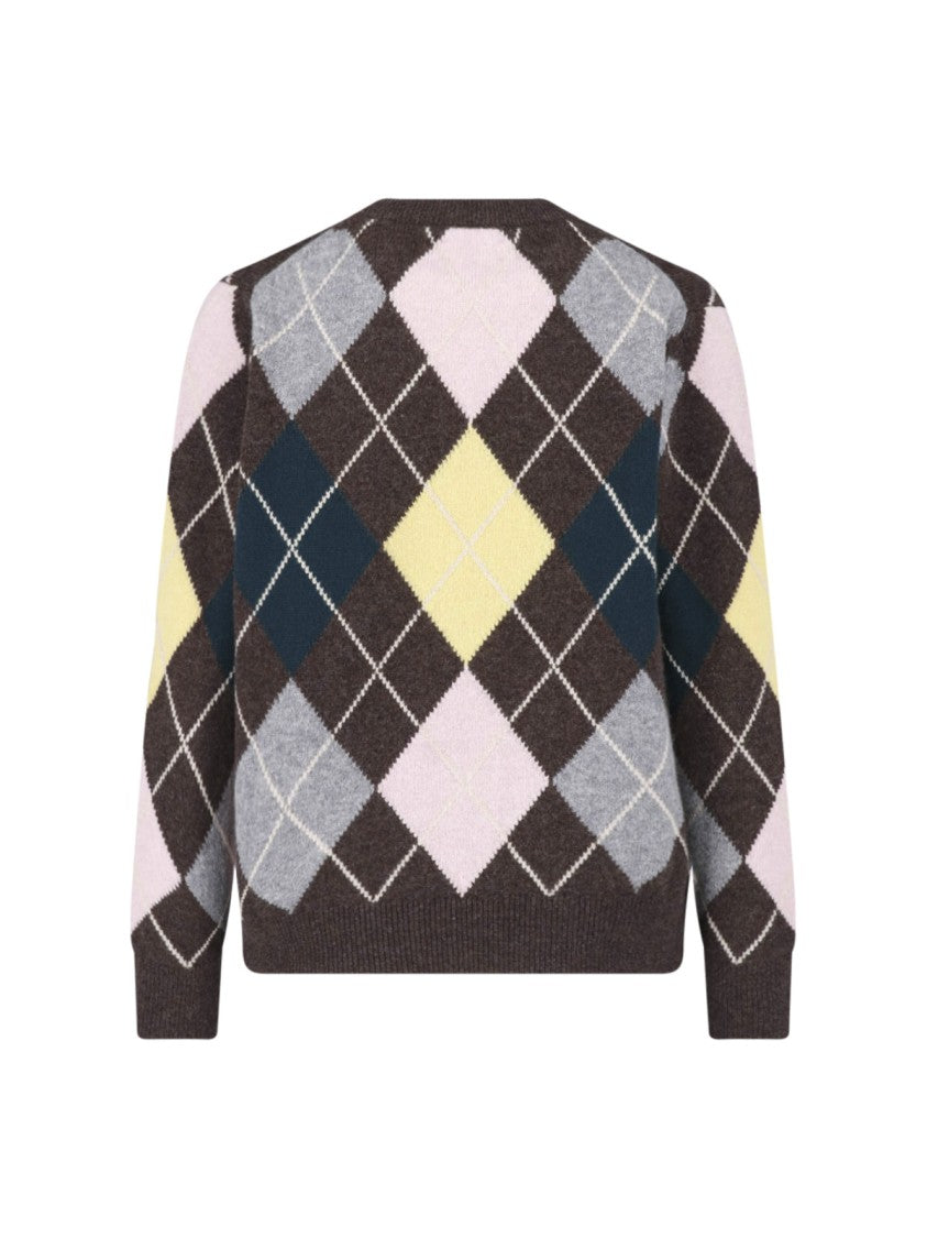 &Daughter Multicolor Argyle Pattern Knitted Sweater With Cropped Fit