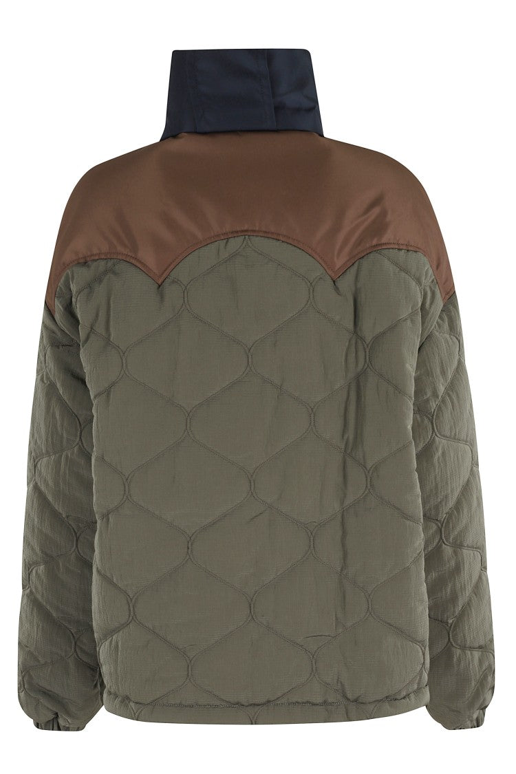 Marbell Quilted Olive Jacket With Navy Collar
