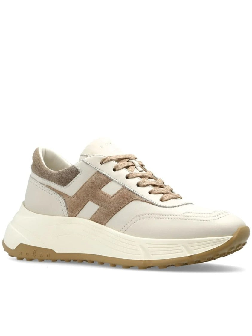 Hogan Cream Taupe Suede Side Logo Sneakers