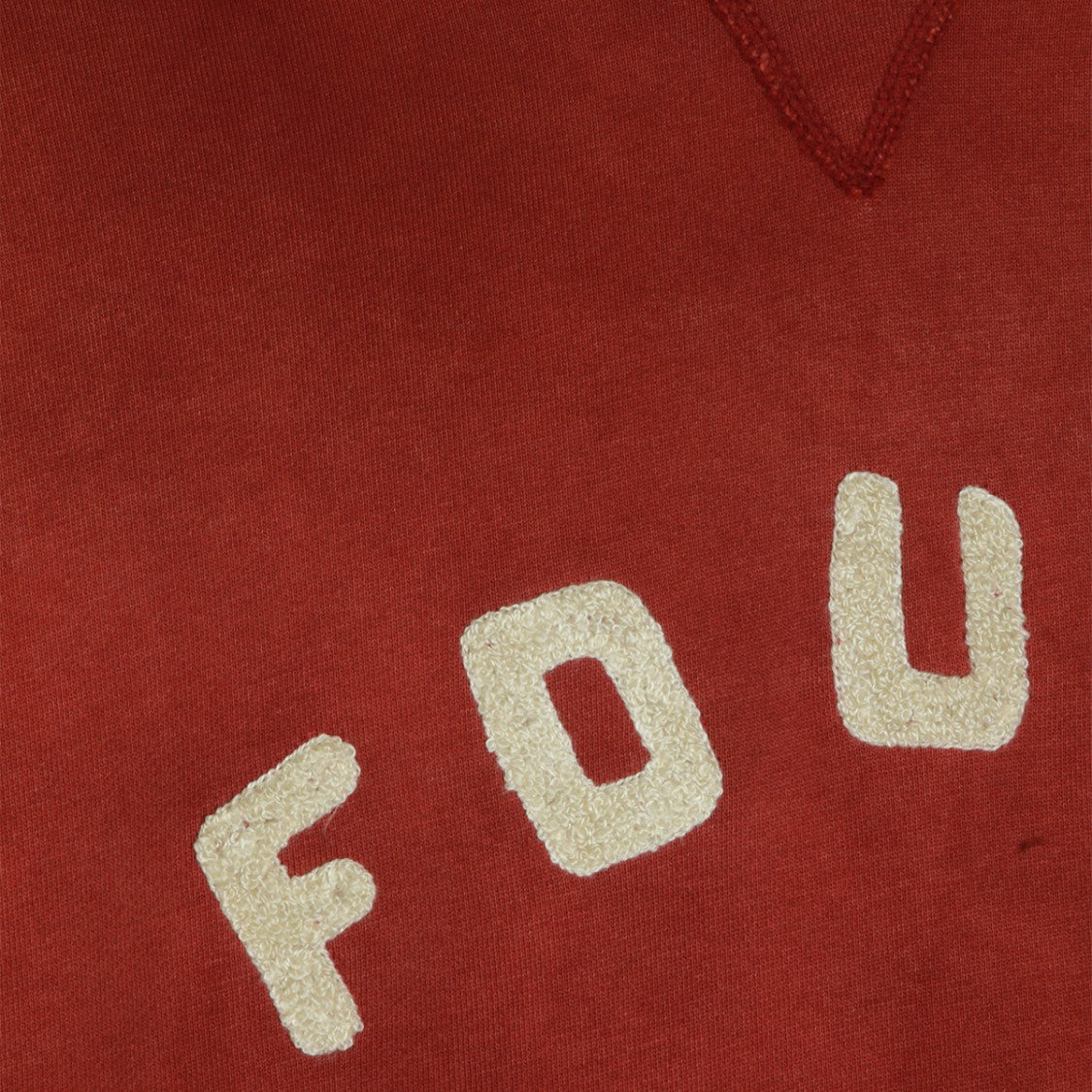 Found Rust-Red Hoodie With Playful Giraffe Embroidery And Textured Design